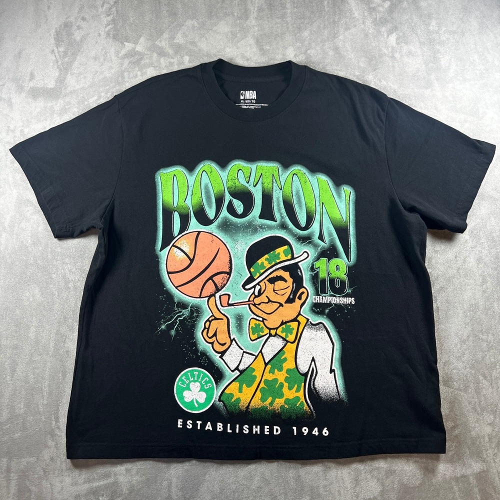 NBA Boston Celtics 18 Championships‎ Graphic T-Shirt Black Mens XL Mad Engine